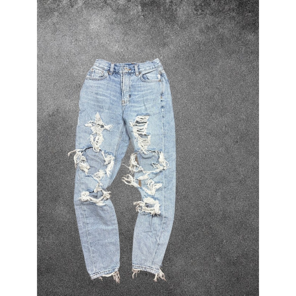 American Eagle Mom Jean‎ Light Wash Distressed Ripped Denim Jeans Size 000